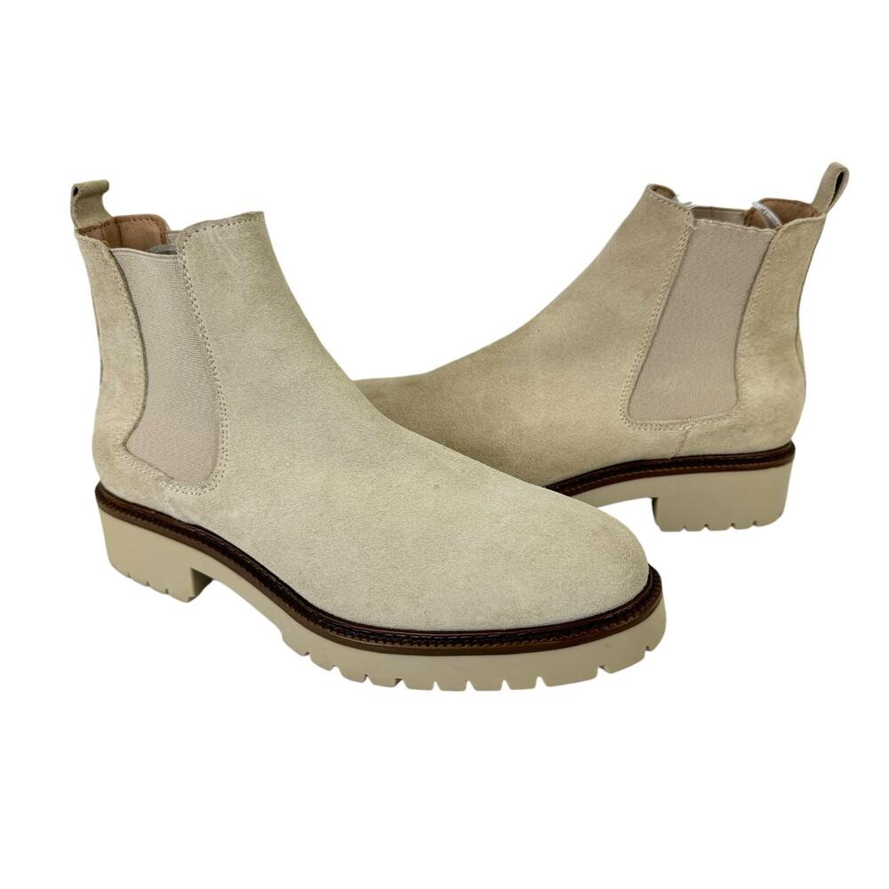 Enzo Tesoti Neutral Cream Suede Leather Pull On Lug Sole Chelsea Chunky Boots